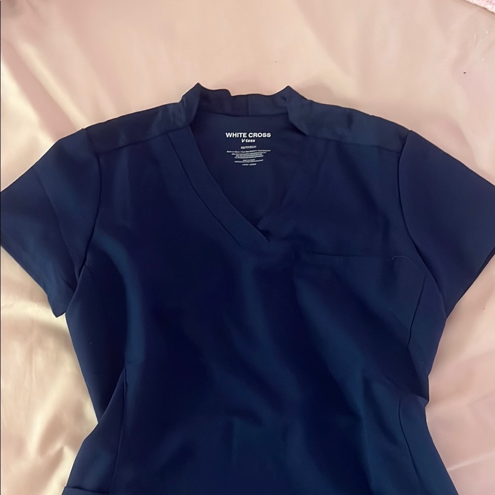 White Cross Blue Fitted Mandarin Collar Tee
